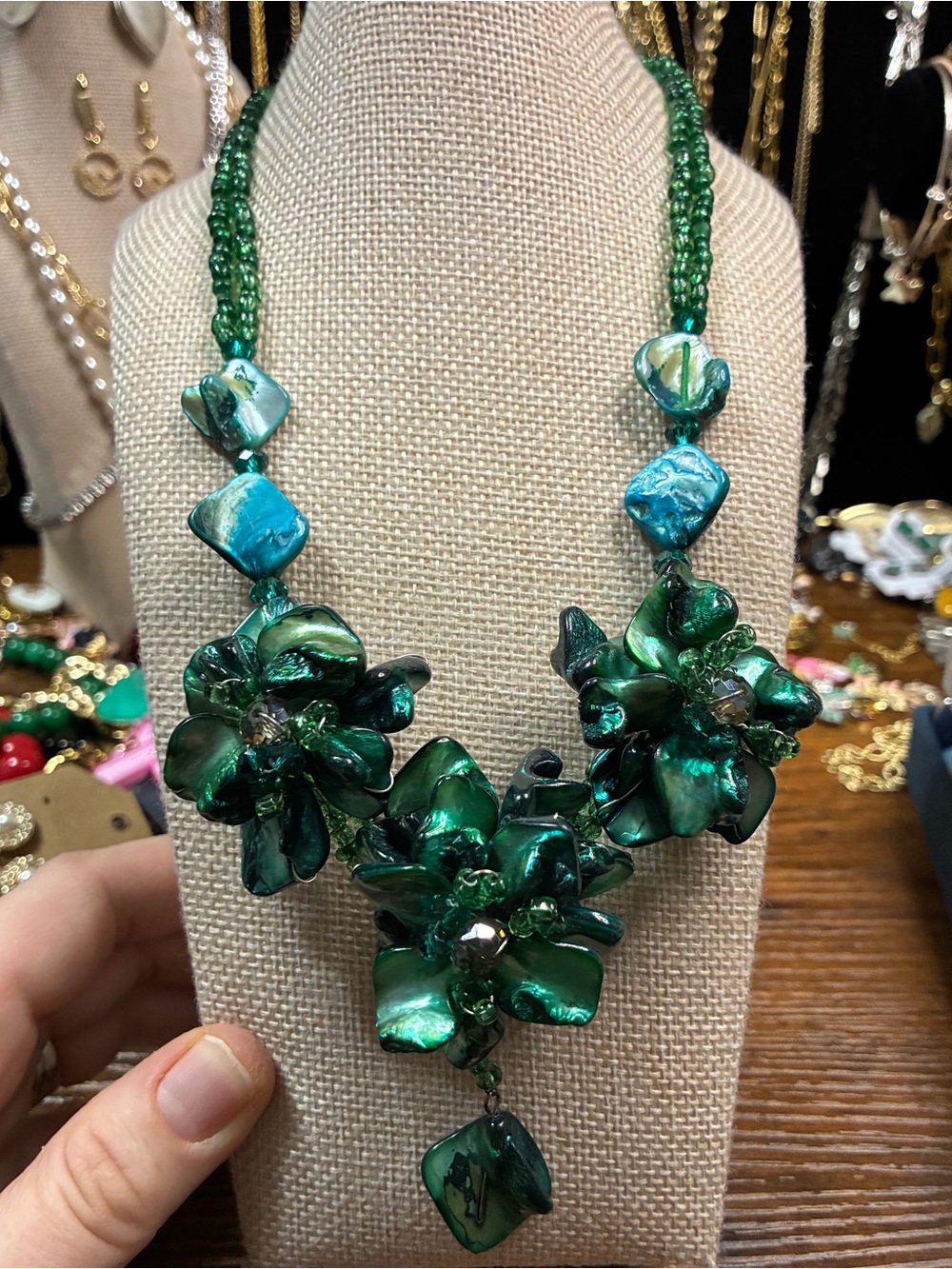 Green Floral Statement Necklace - Women Jewelry